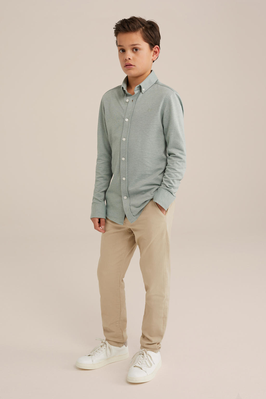 WE Fashion slim fit broek beige