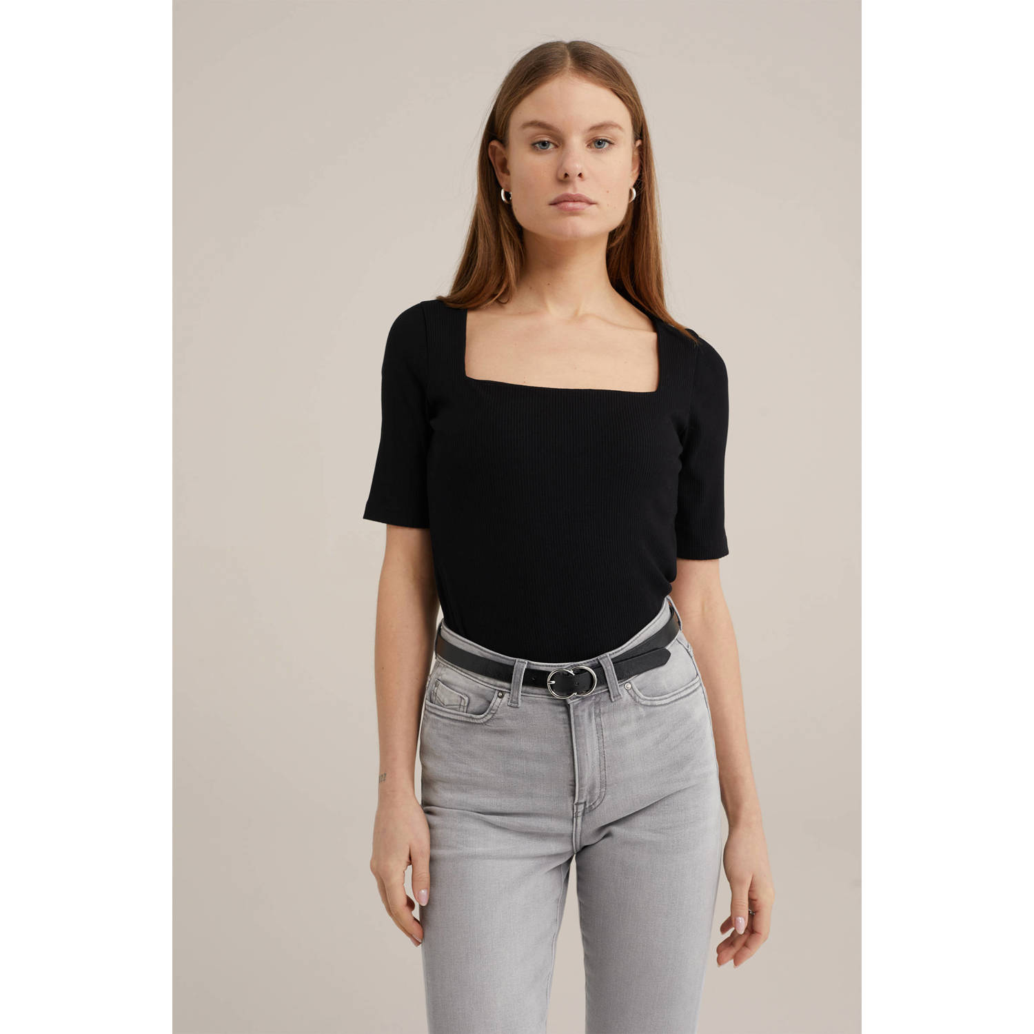 WE Fashion ribgebreide top zwart