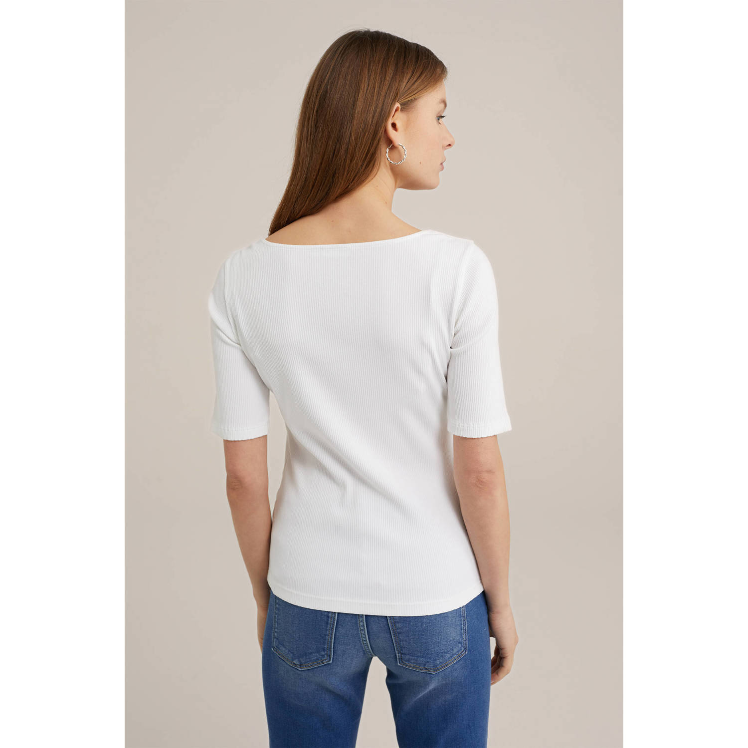 WE Fashion ribgebreide top wit