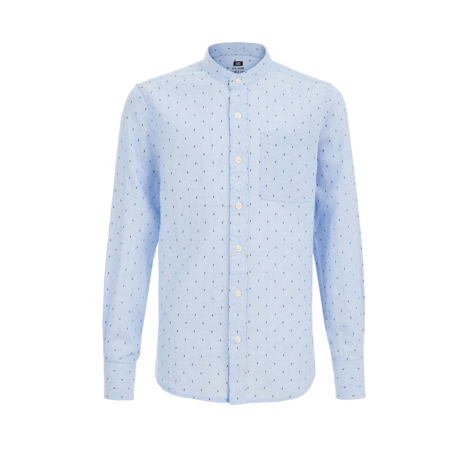 WE Fashion overhemd met all over print lichtblauw Jongens Linnen Ronde hals 110 116