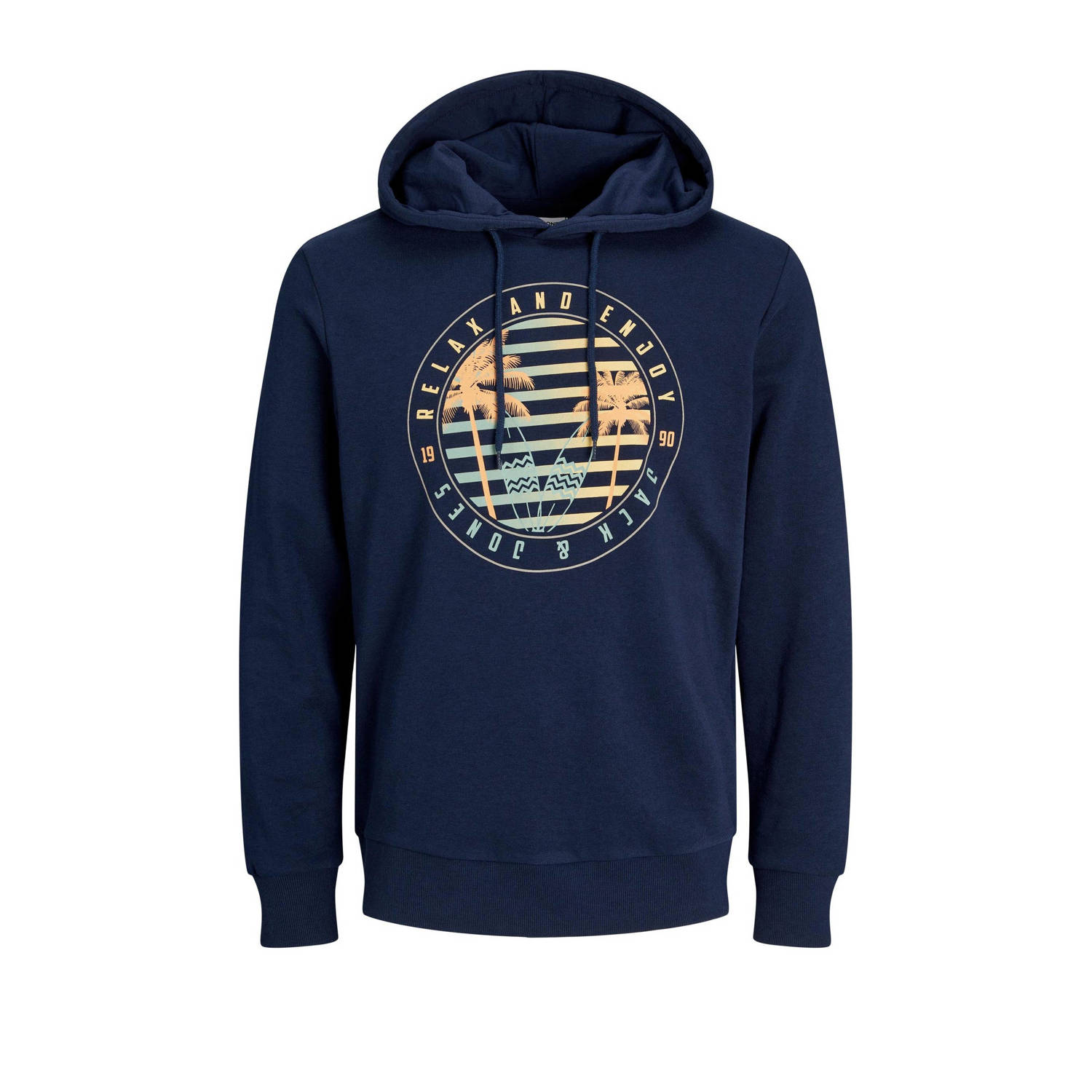 JACK & JONES hoodie JJSUMMER VIBE met printopdruk blauw