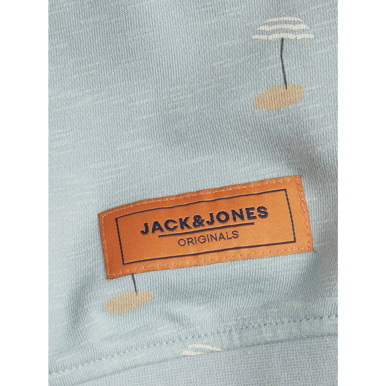 JACK & JONES ORIGINALS regular fit polo met all over print grijsblauw