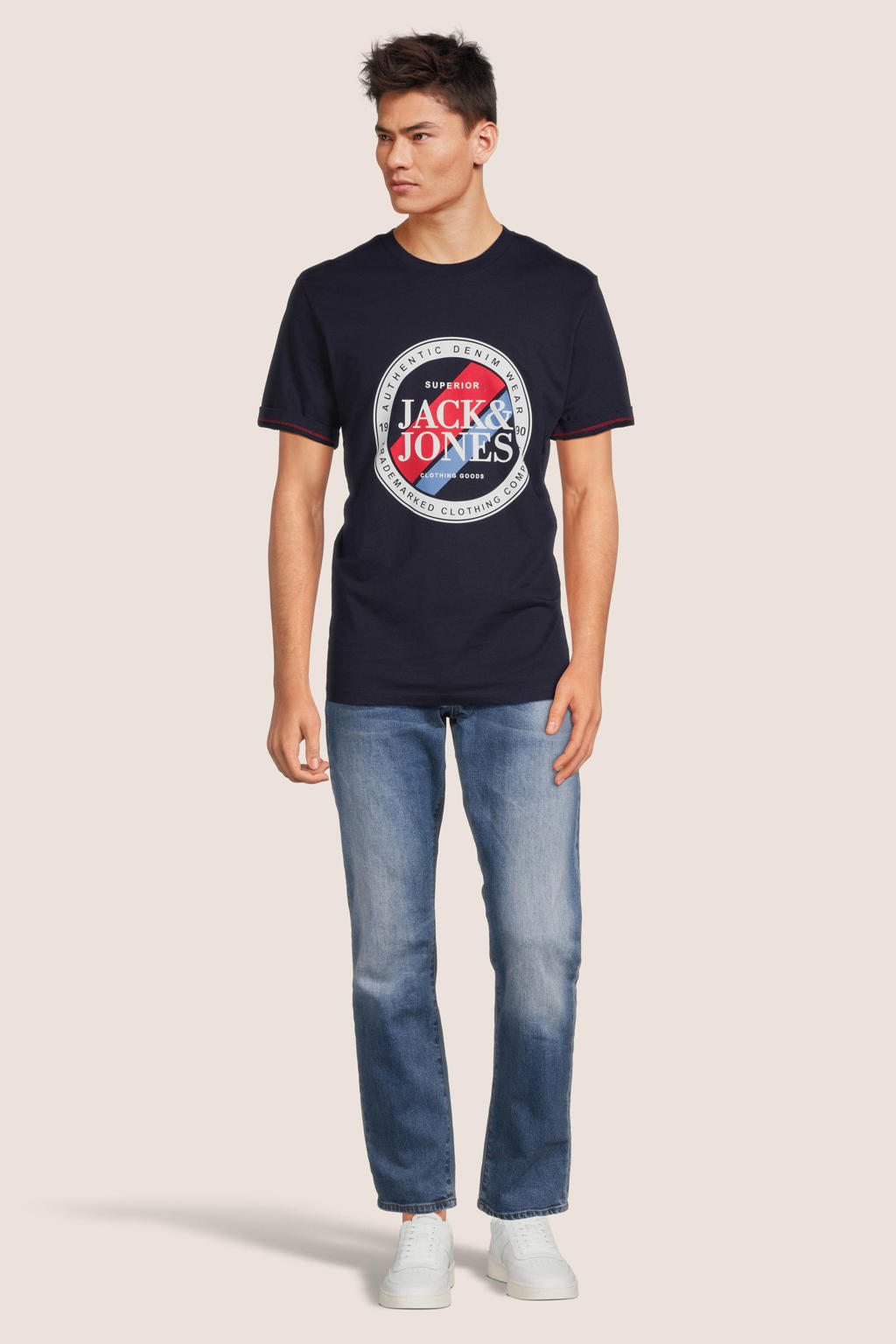 JACK & JONES T-shirt JJLOOF met printopdruk navy blazer