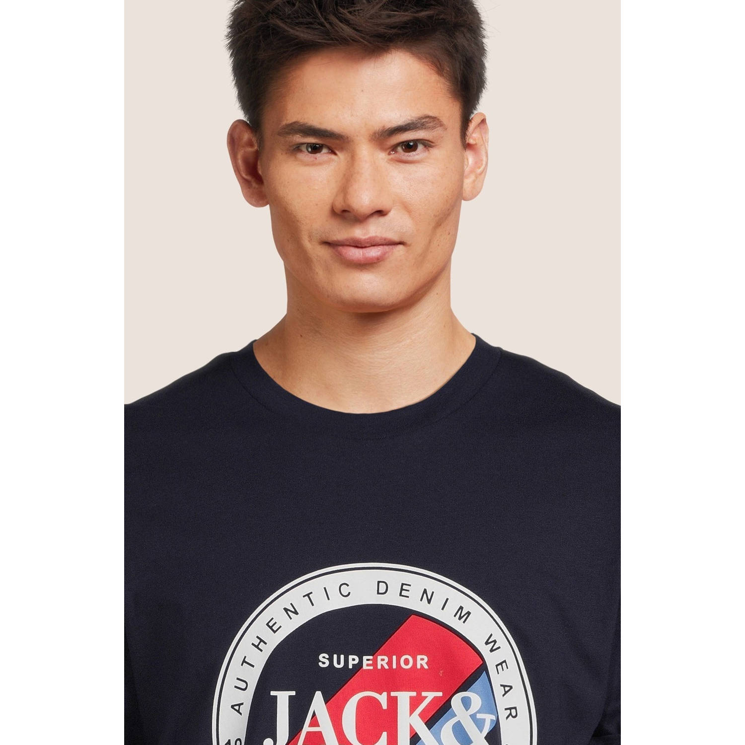 JACK & JONES T-shirt JJLOOF met printopdruk navy blazer