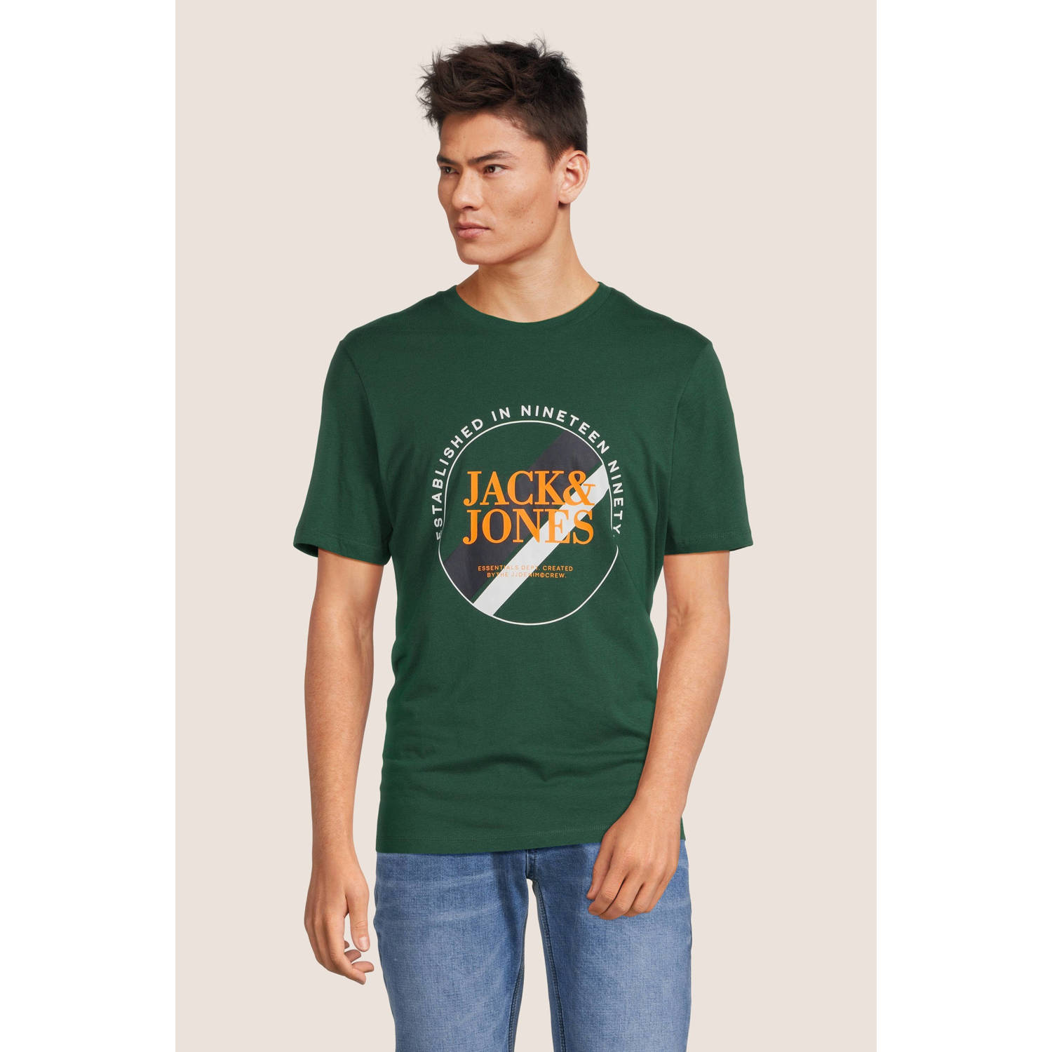 JACK & JONES T-shirt JJLOOF met printopdruk dark green