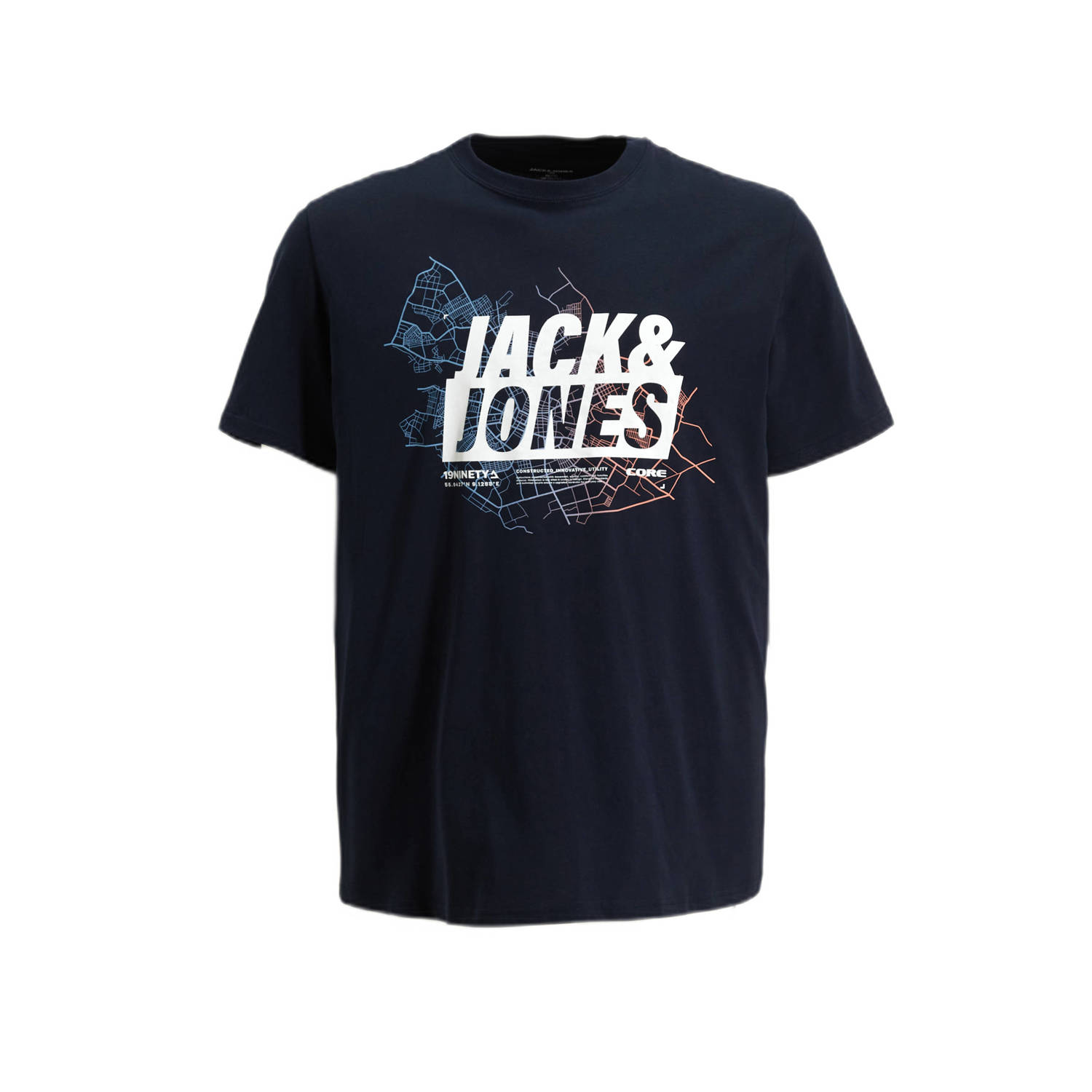 JACK & JONES PLUS SIZE regular fit T-shirt JCOMAP Plus Size met printopdruk donkerblauw