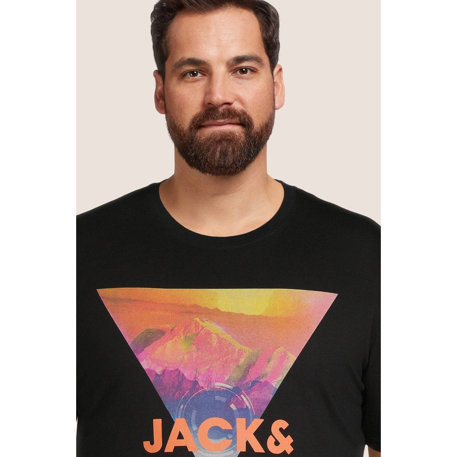 JACK & JONES PLUS SIZE regular fit T-shirt Plus Size met printopdruk zwart