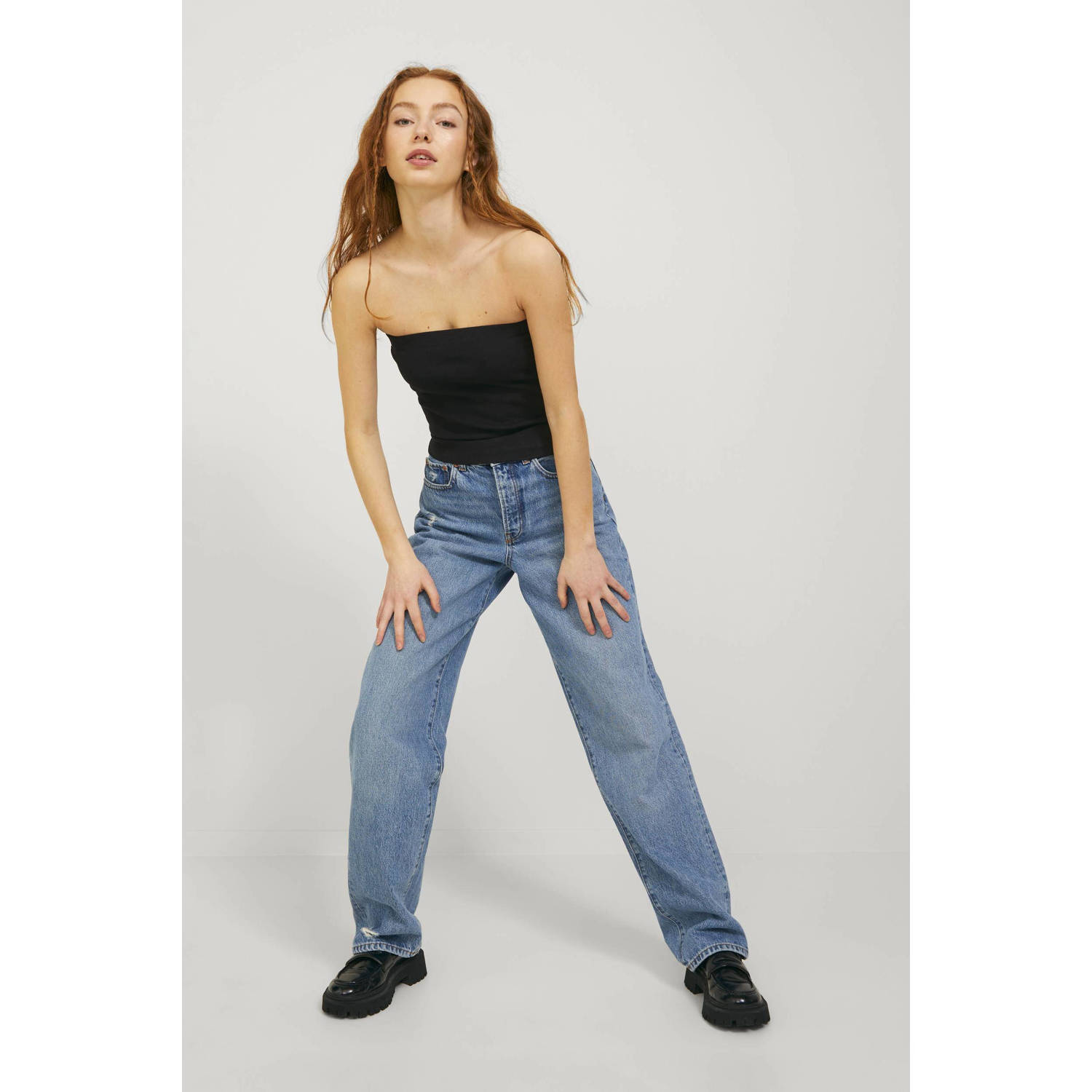 JJXX ribgebreide strapless top JXFIONA zwart