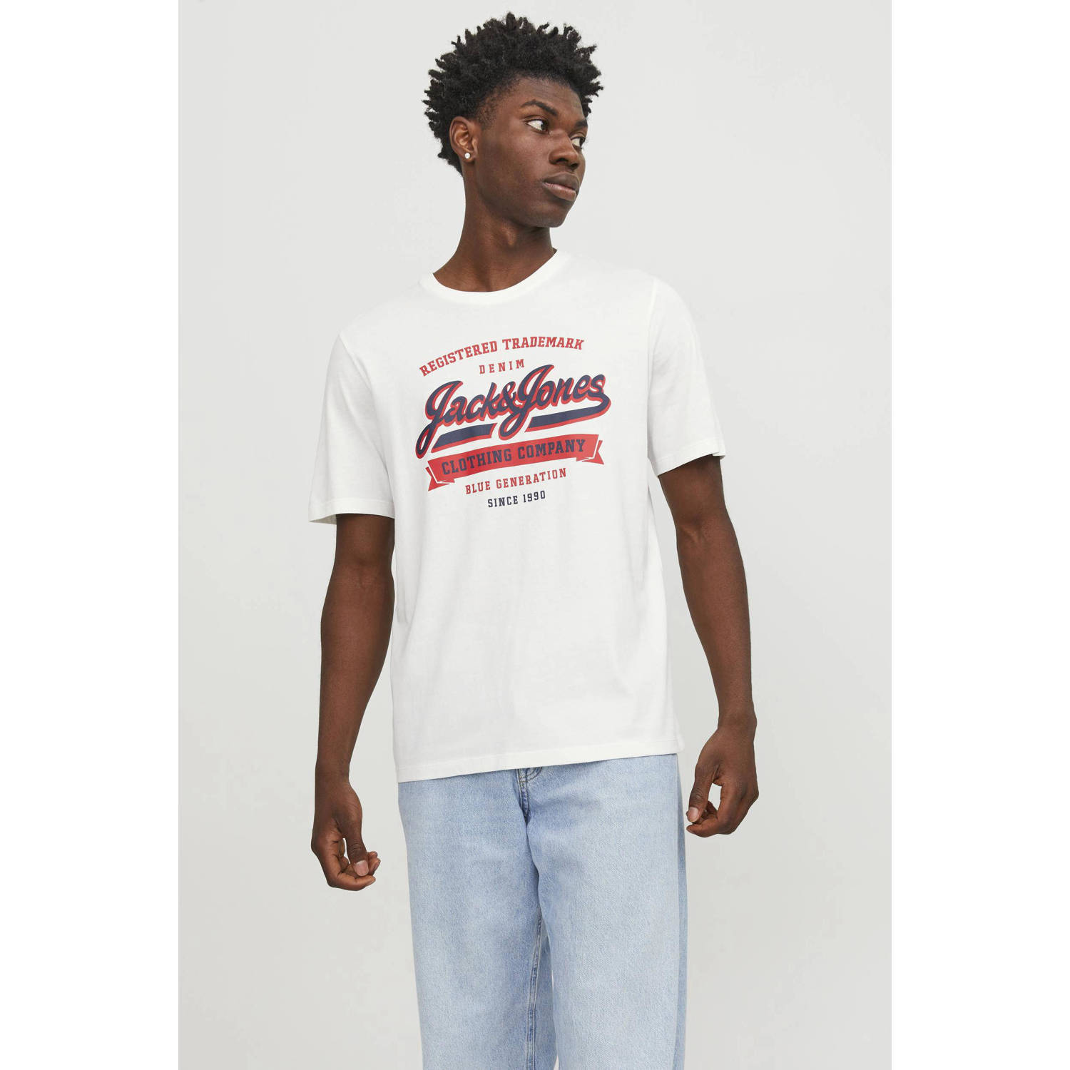 JACK & JONES ESSENTIALS regular fit T-shirt JJELOGO met printopdruk wit