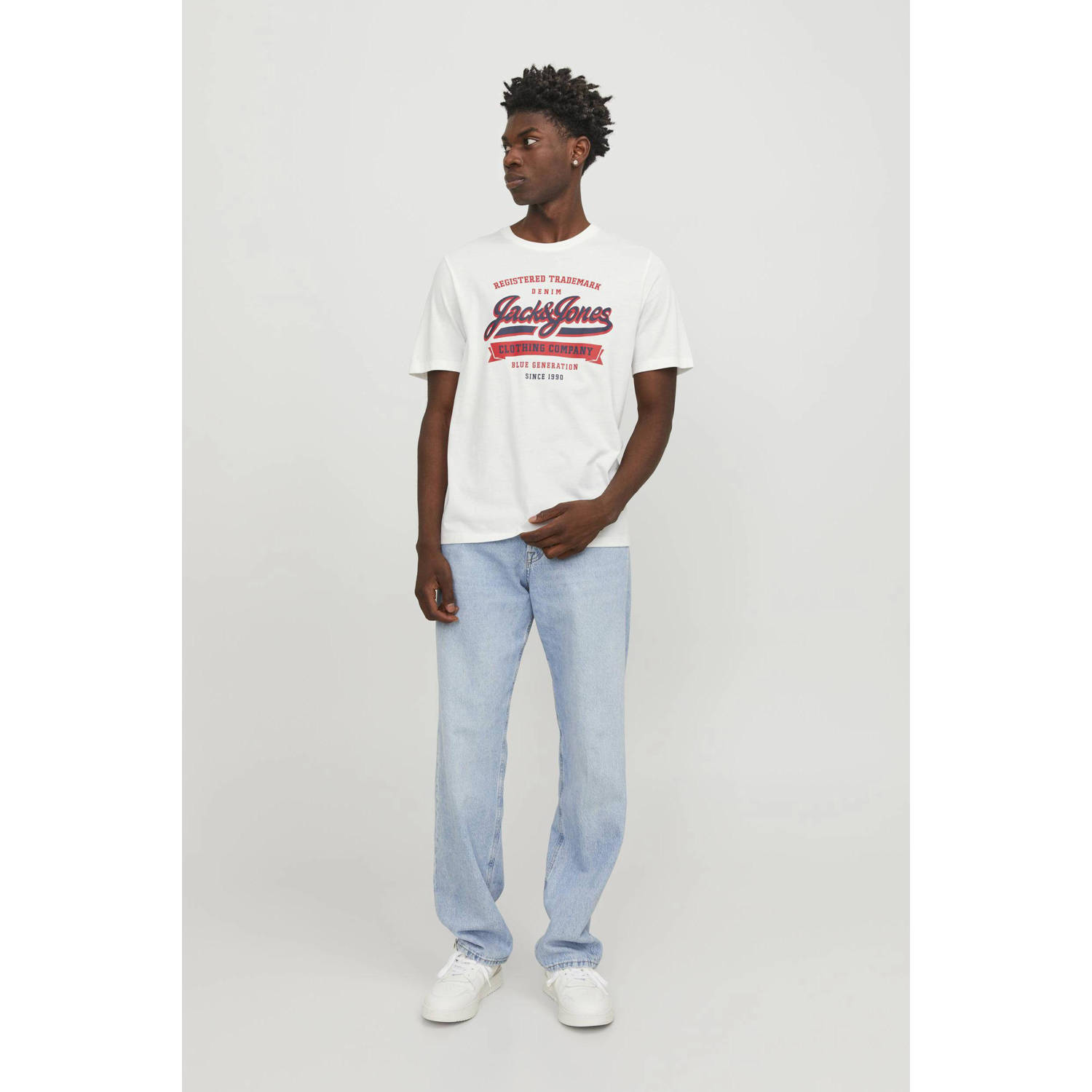 JACK & JONES ESSENTIALS regular fit T-shirt JJELOGO met printopdruk wit