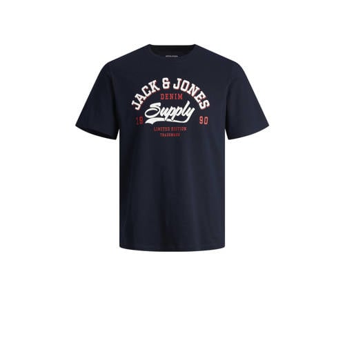 JACK & JONES ESSENTIALS regular fit T-shirt JJELOGO met printopdruk donkerblauw
