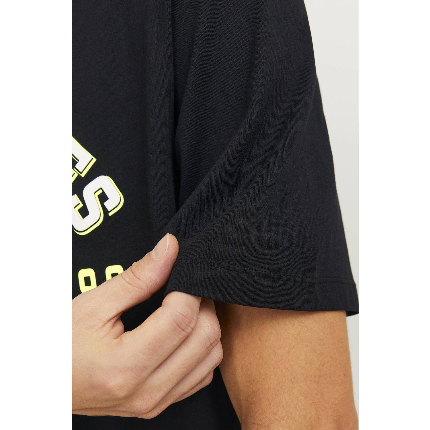 JACK & JONES ESSENTIALS regular fit T-shirt JJELOGO met printopdruk zwart