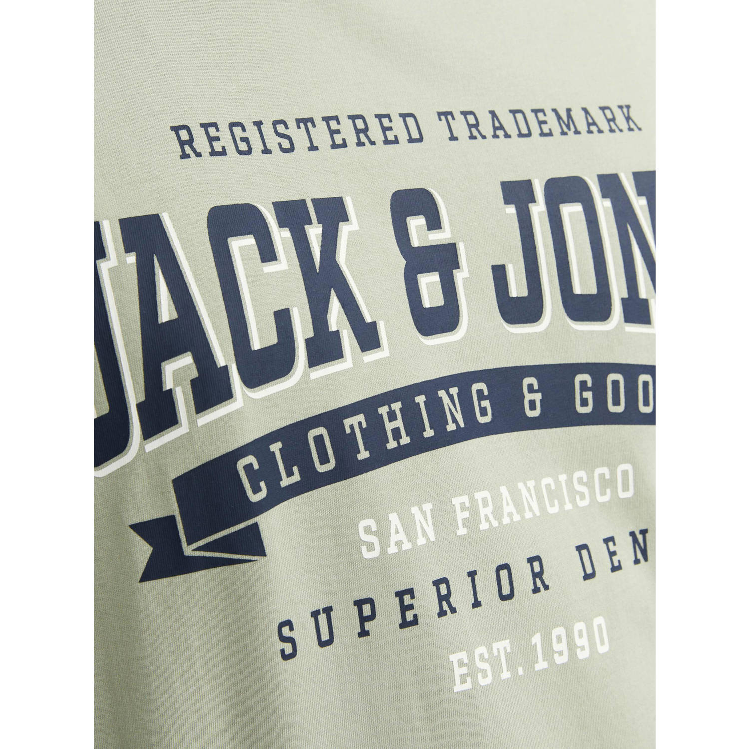 JACK & JONES ESSENTIALS regular fit T-shirt JJELOGO met printopdruk lichtgroen
