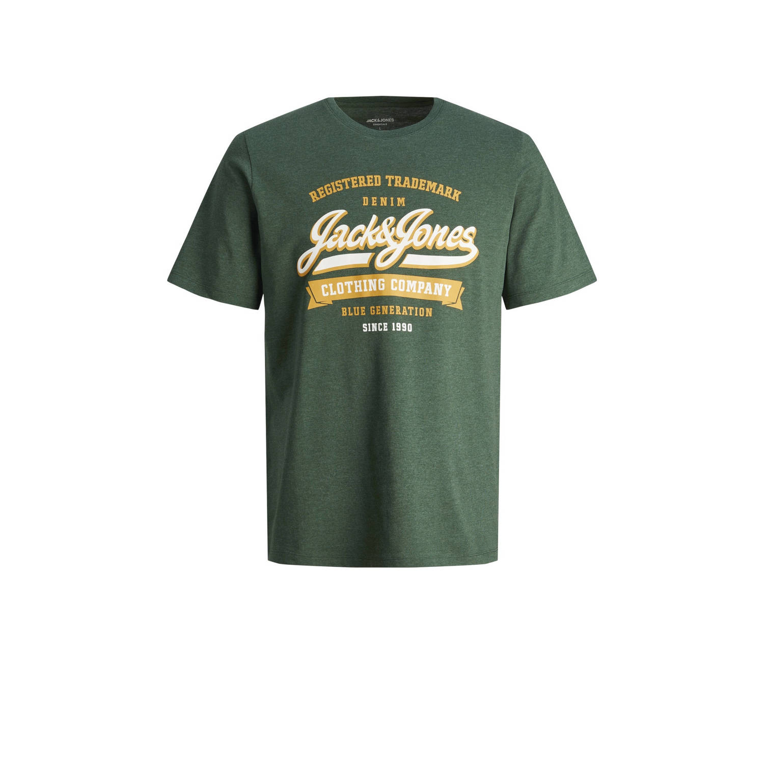 JACK & JONES ESSENTIALS regular fit T-shirt JJELOGO met printopdruk groen