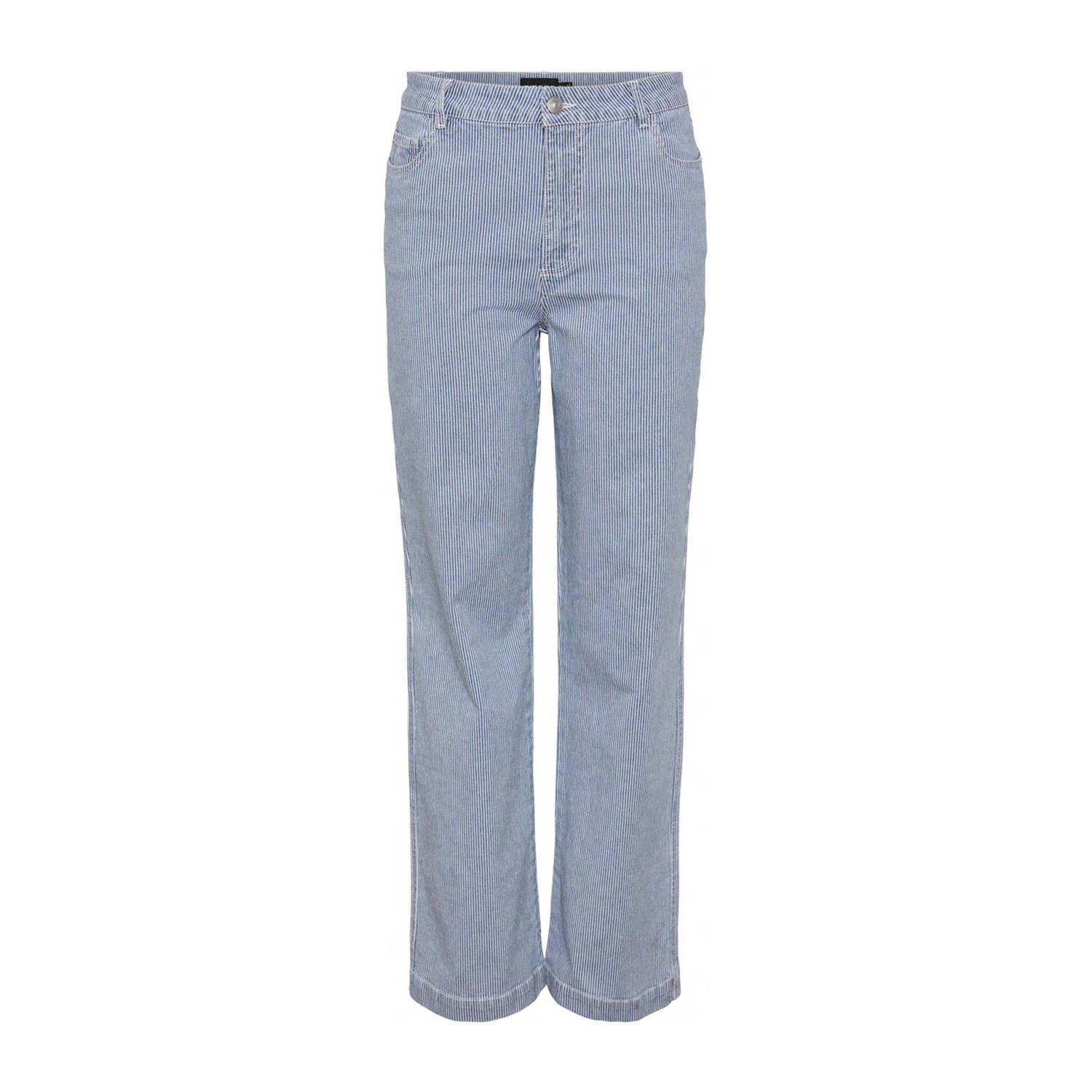 PIECES gestreepte high waist straight leg jeans PCBILLO lichtblauw wit