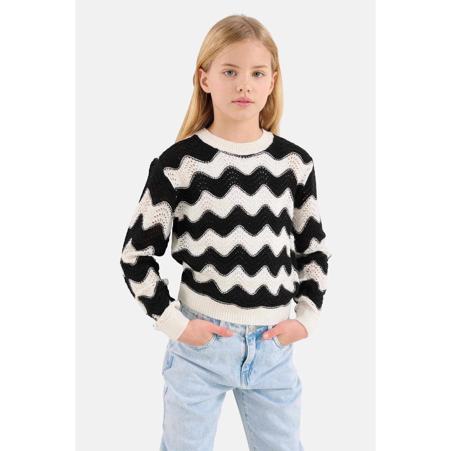 Shoeby trui met grafische print zwart wit
