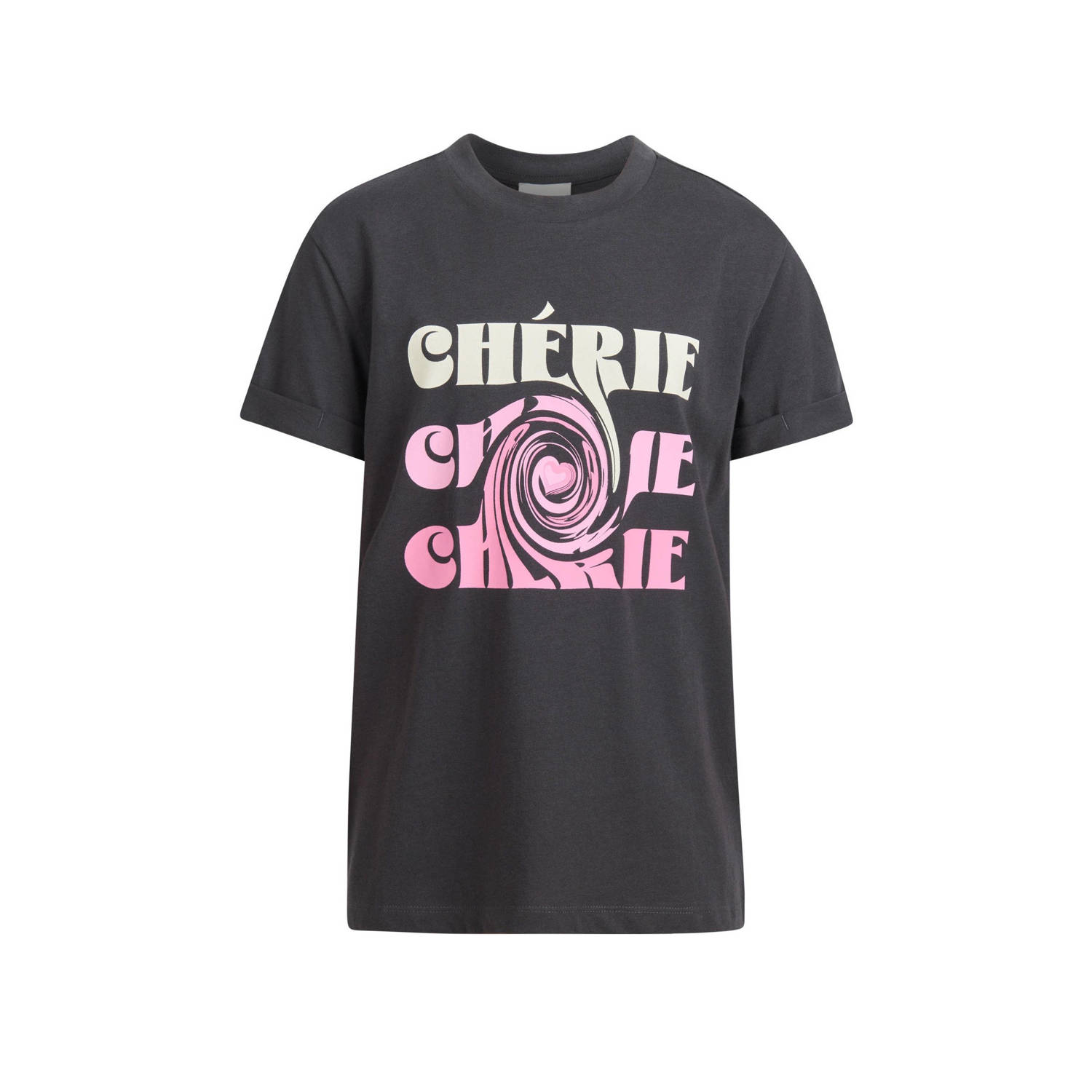 Shoeby T-shirt met printopdruk antraciet roze