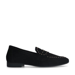   suède loafers met studs zwart