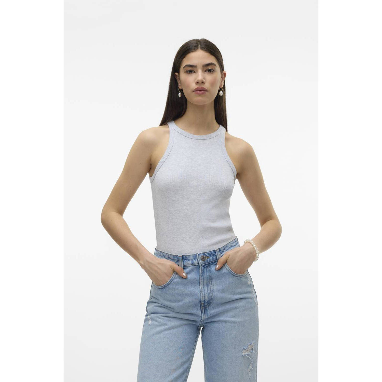 VERO MODA top VMCHLOE grijs melange