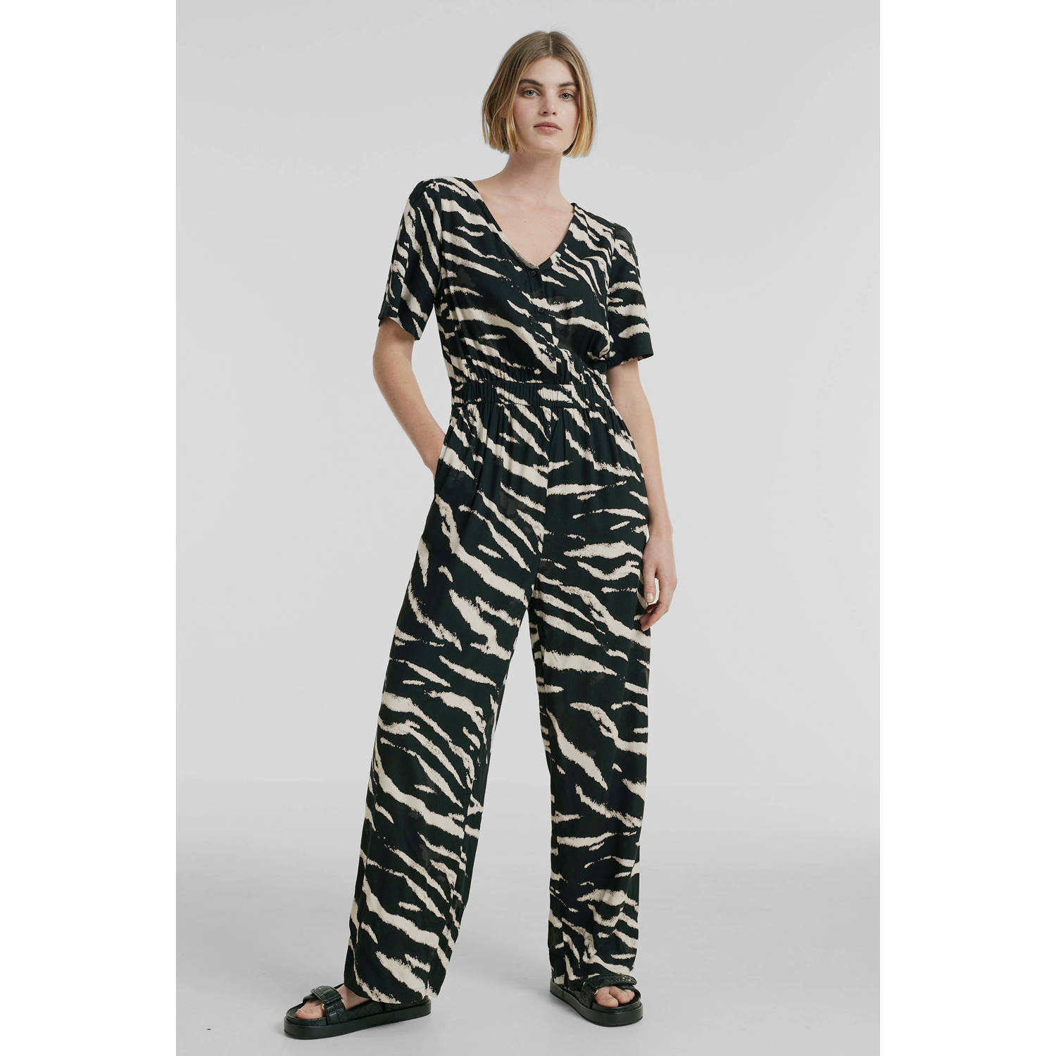 ONLY jumpsuit ONLMINDY met zebraprint zwart wit