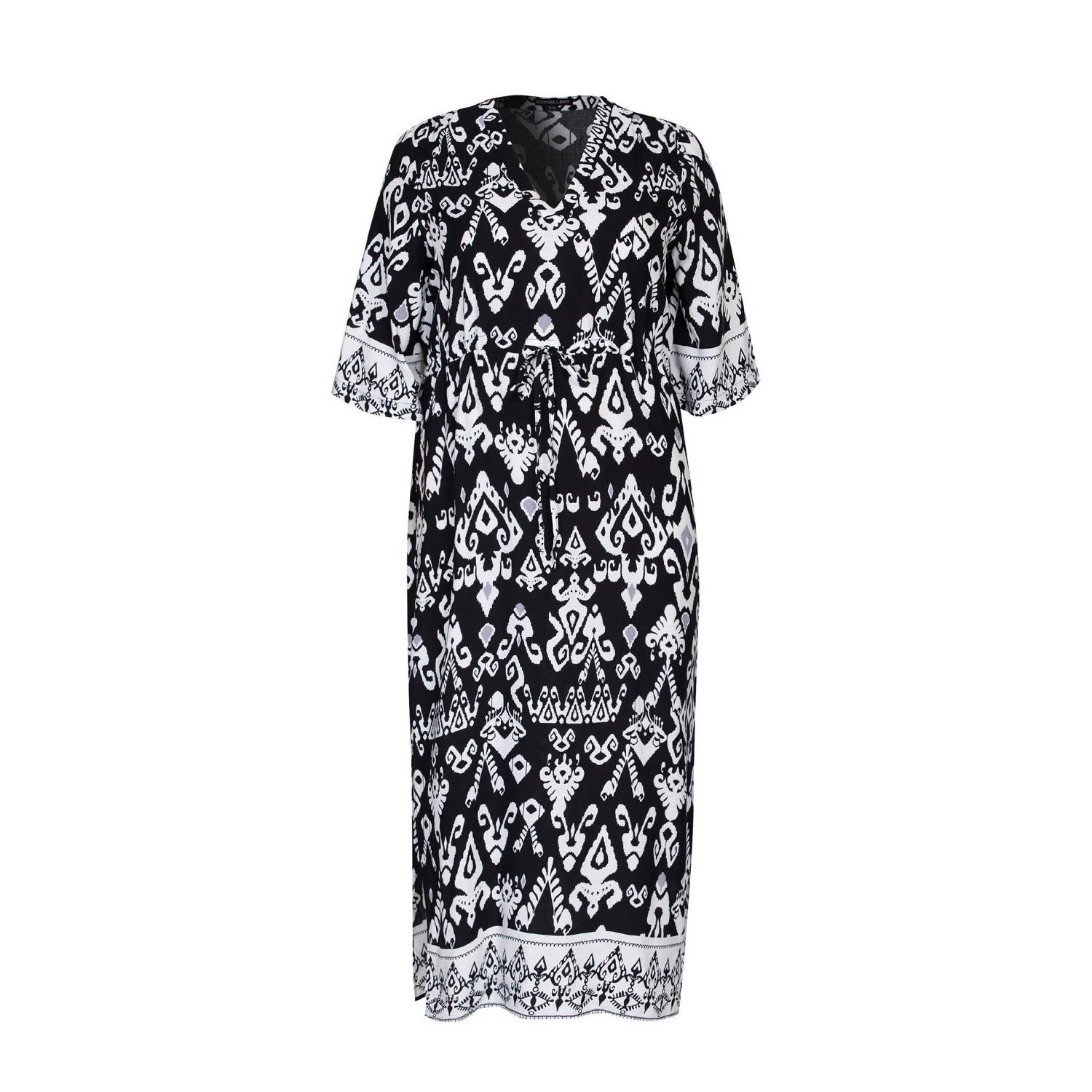 Exxcellent maxi jurk Josie met all over print zwart ecru