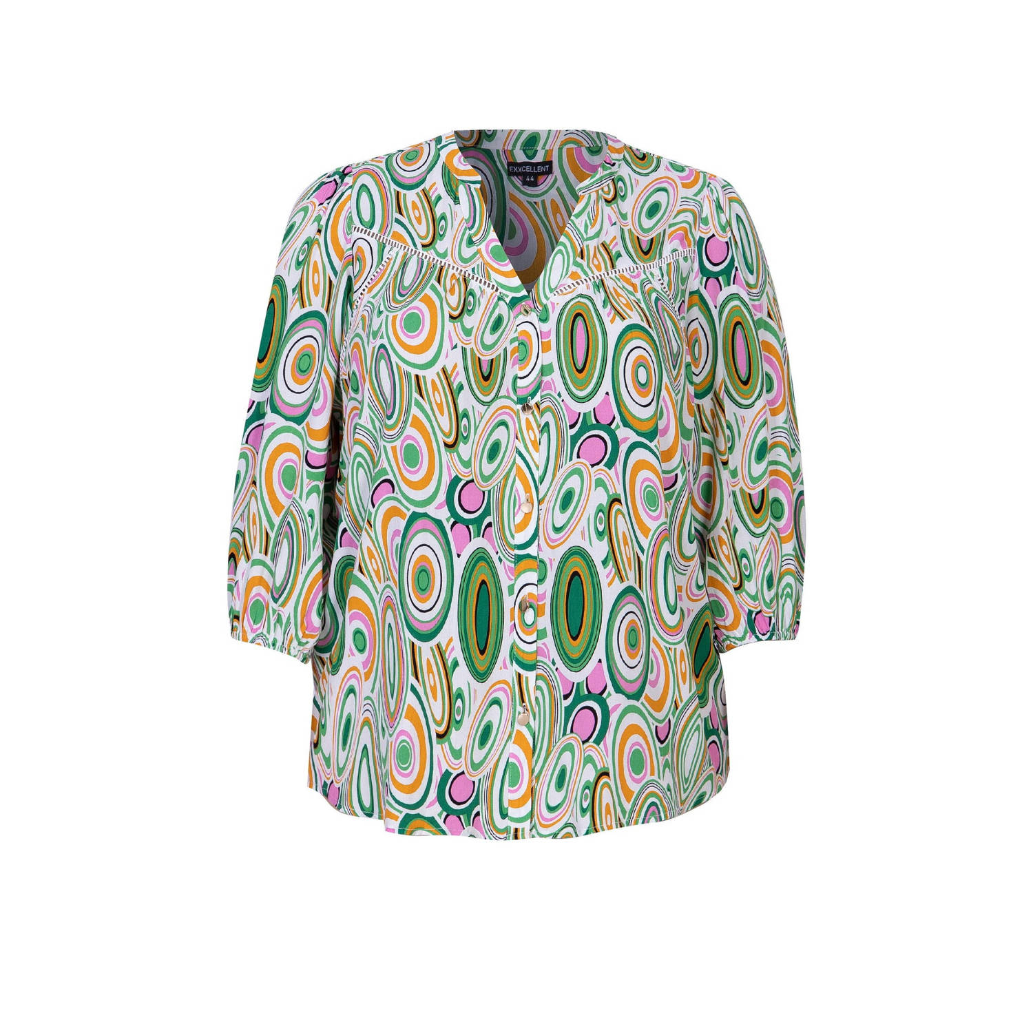 Exxcellent blouse Jolene met all over print en borduursels multi