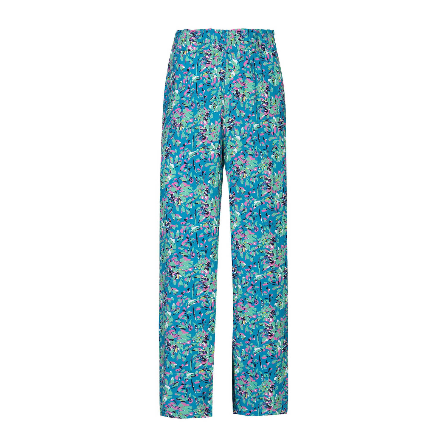Exxcellent straight fit broek met all over print blauw roze groen