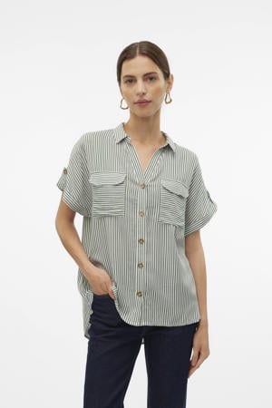 blouse VMBUMPY donkergroen/wit