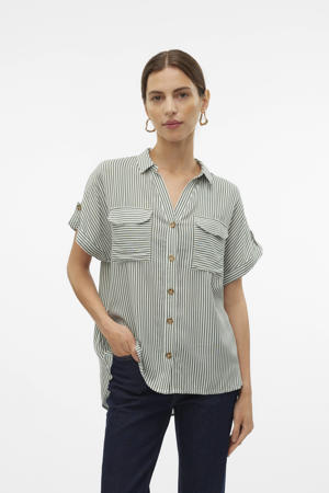 blouse VMBUMPY donkergroen/wit