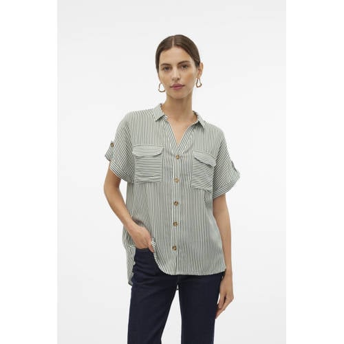 VERO MODA blouse VMBUMPY donkergroen/wit afbeelding