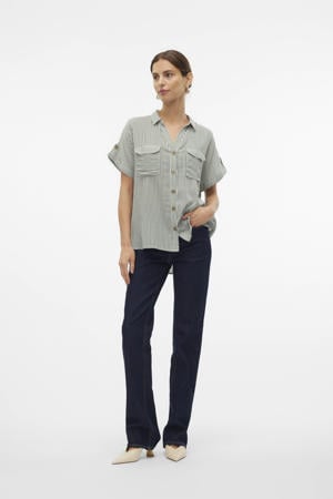 blouse VMBUMPY donkergroen/wit