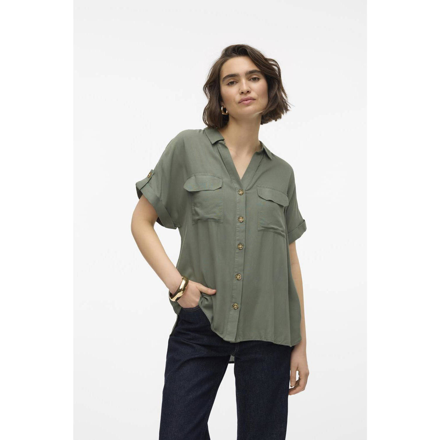 VERO MODA blouse VMBUMPY olijfgroen