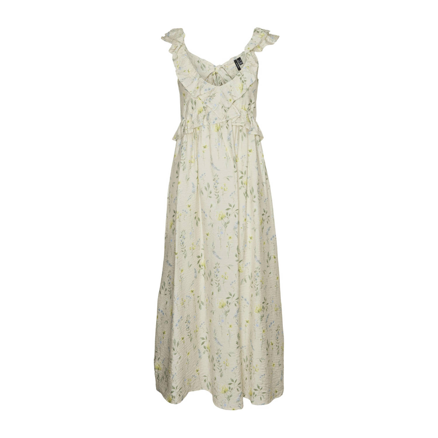 VERO MODA maxi jurk VMJOSIE met all over print en ruches lichtgroen grijs