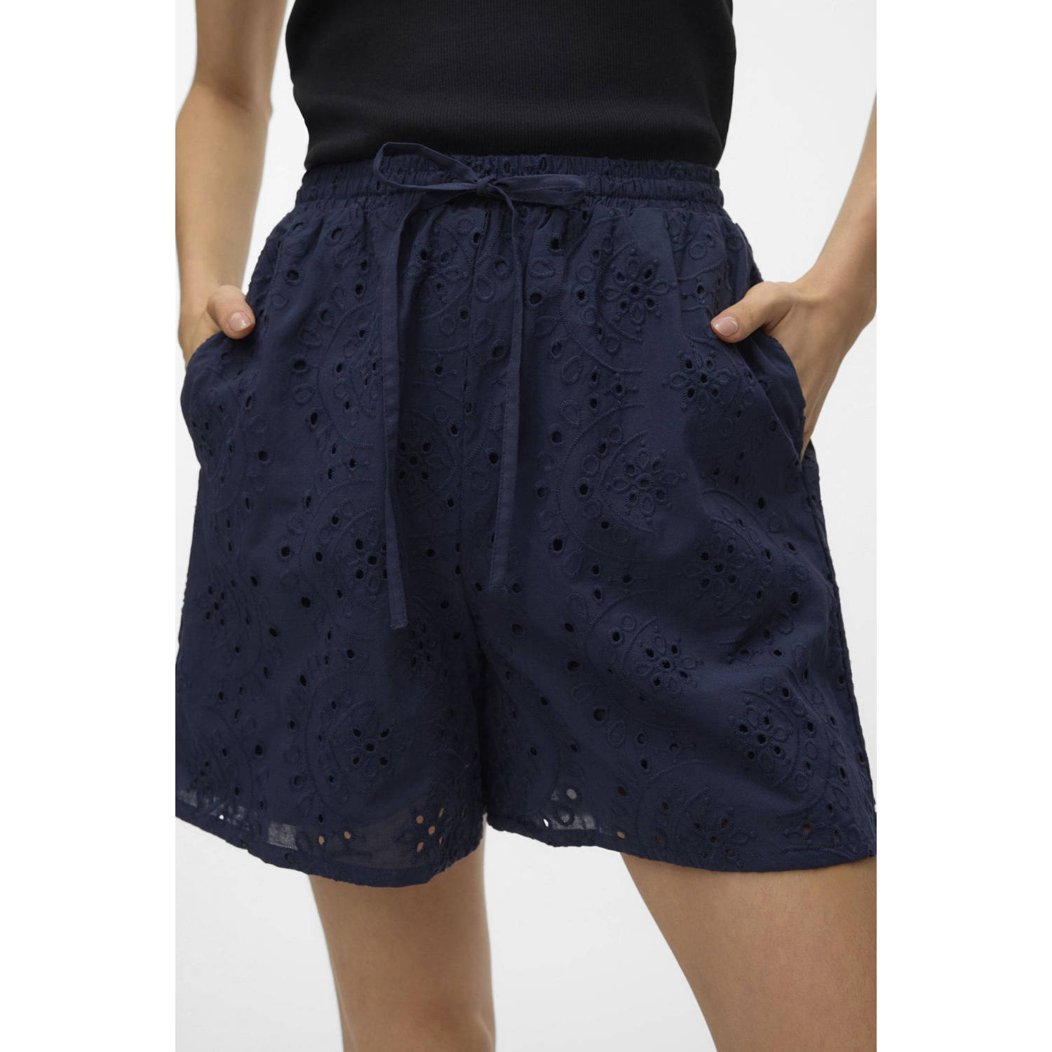 VERO MODA high waist regular fit broek VMHAY donkerblauw