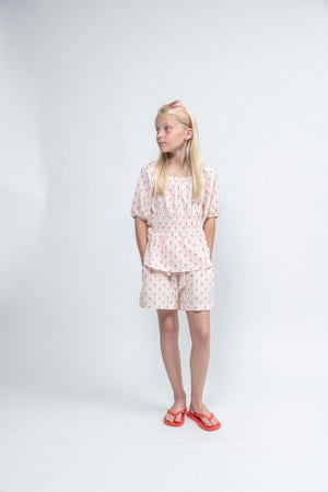 casual short met all over print ecru/roze