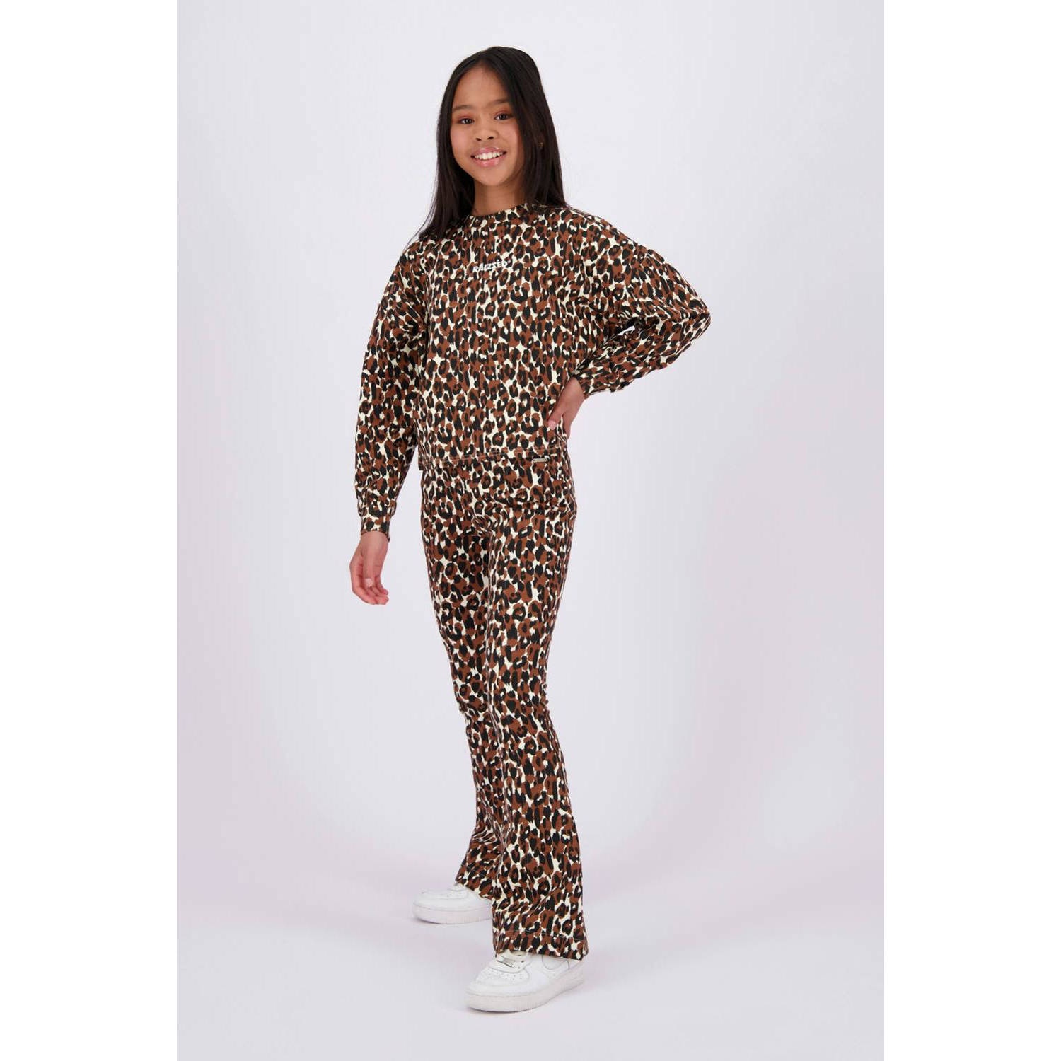Raizzed sweater Hanna met panterprint bruin beige Panterprint 128