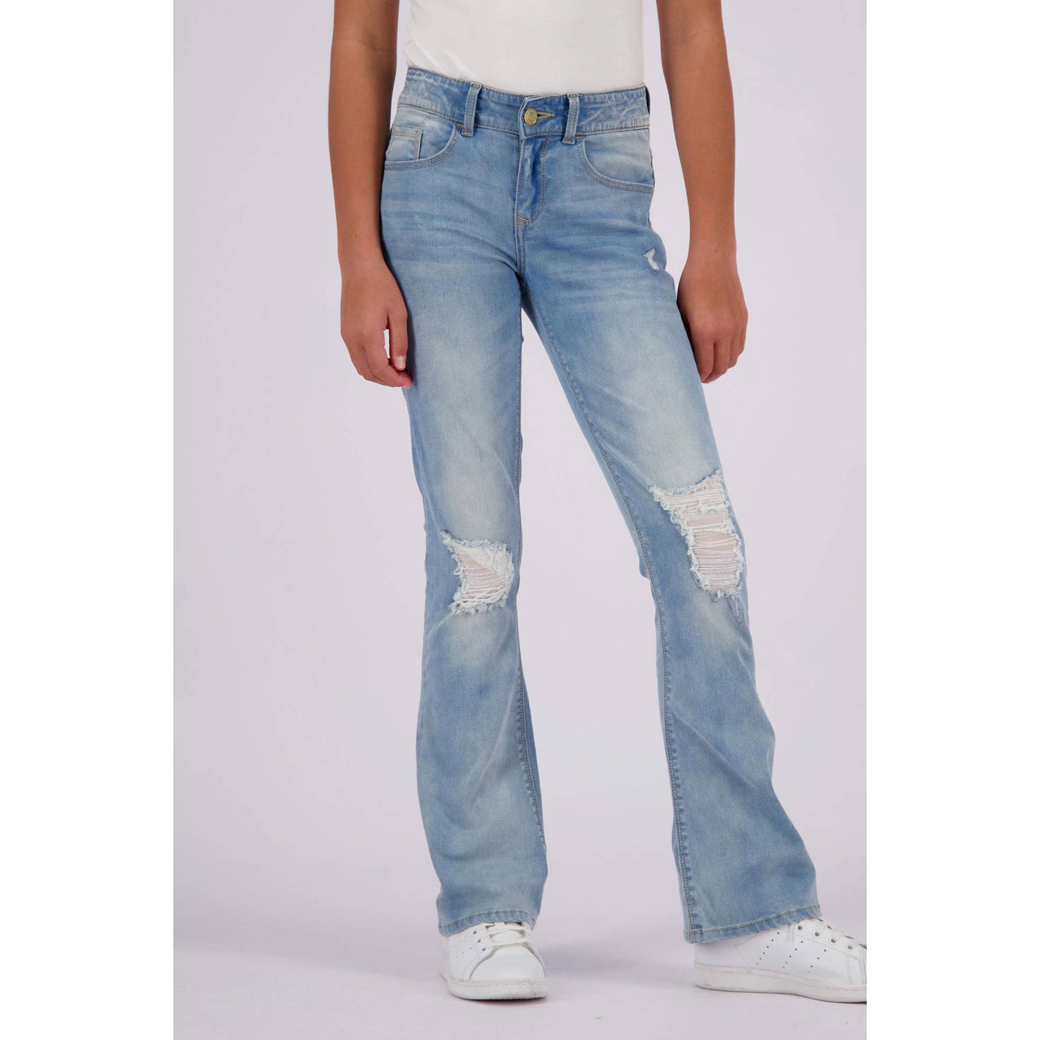 Raizzed flared jeans Melbourne Crafted met slijtage light blue stone Blauw Meisjes Stretchdenim 128