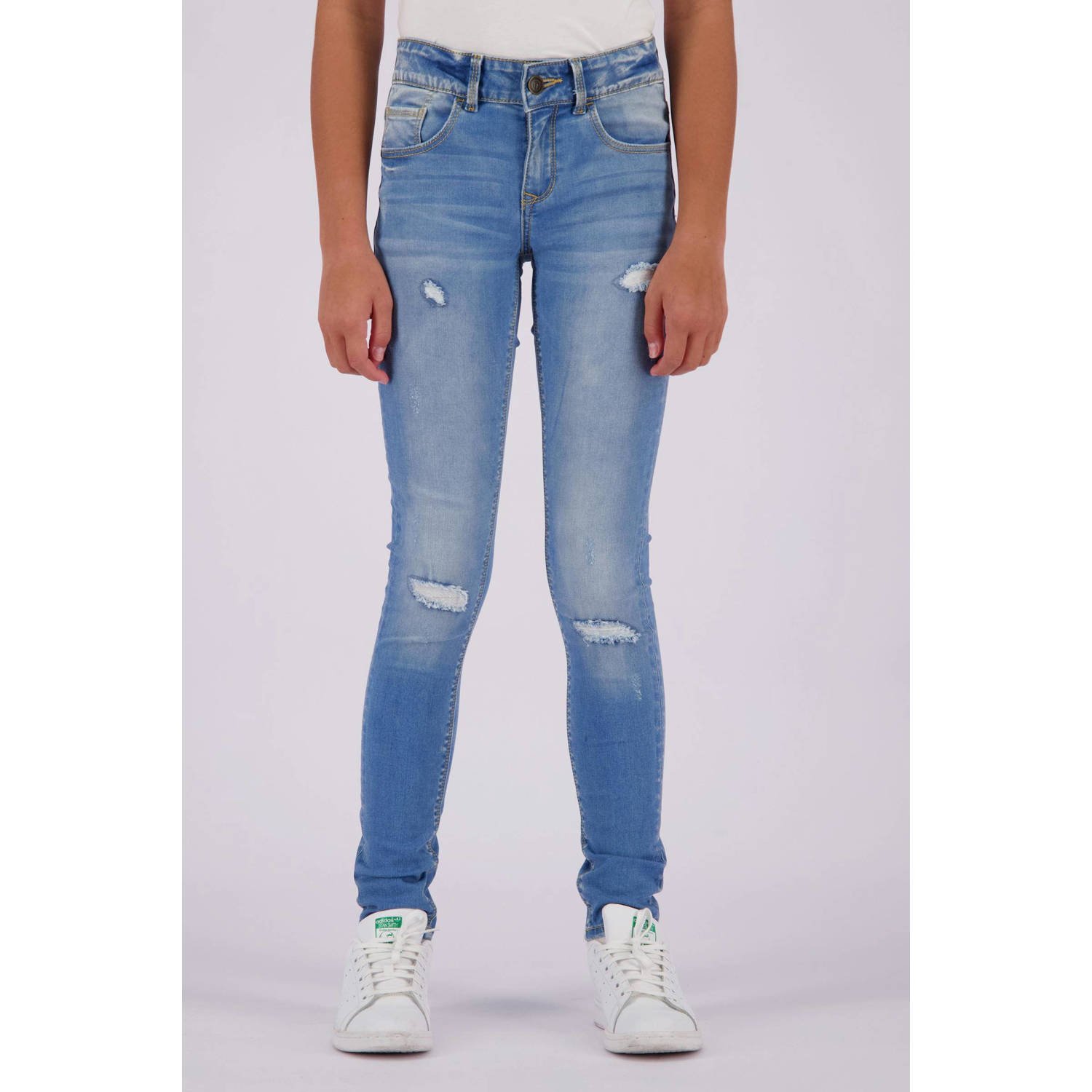 Raizzed skinny jeans Chelsea Crafted met slijtage mid blue stone Blauw Meisjes Stretchdenim 146