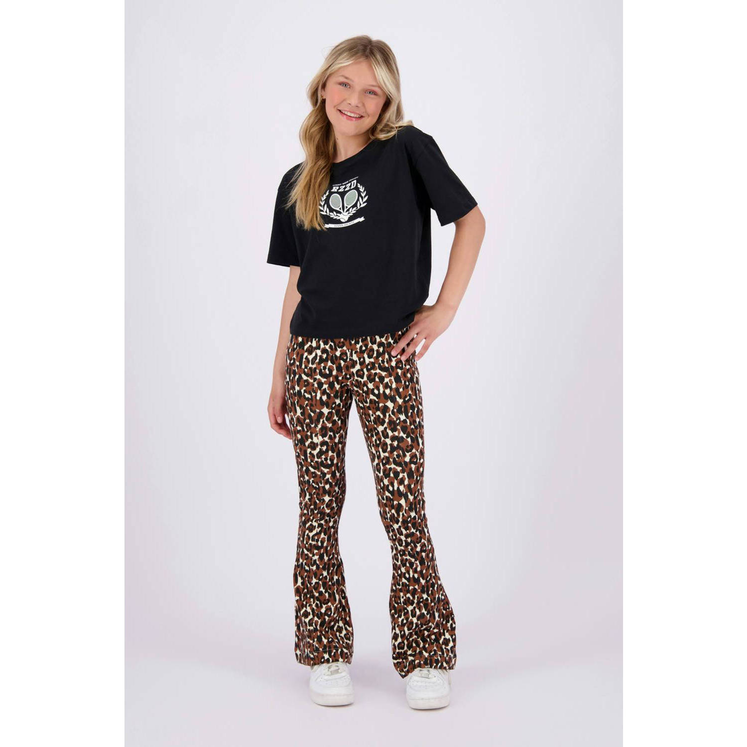 Raizzed flared broek Tine met all over print beige bruin