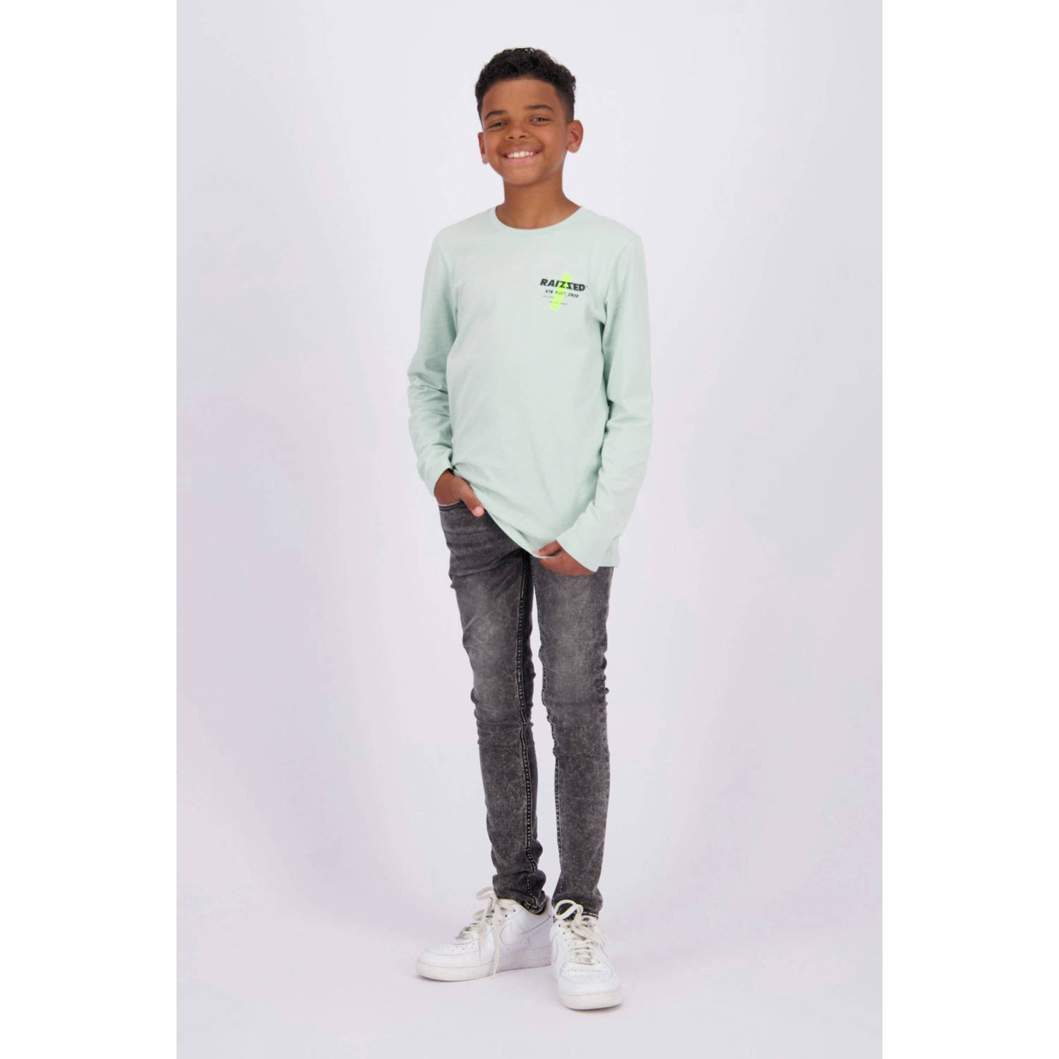 Raizzed longsleeve Jim met printopdruk zacht pistachegroen Jongens Katoen Ronde hals 128