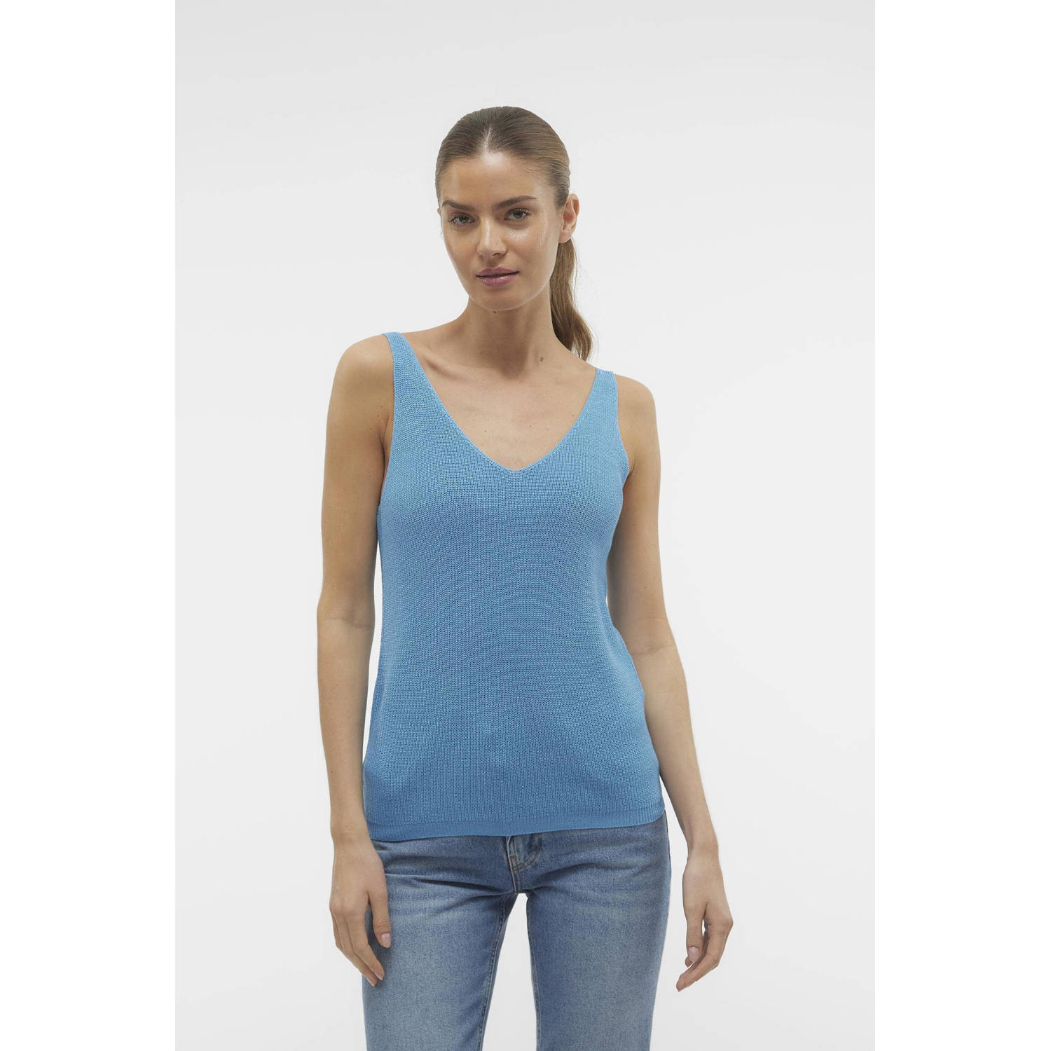 VERO MODA fijngebreide top VMNEWLEX lichtblauw
