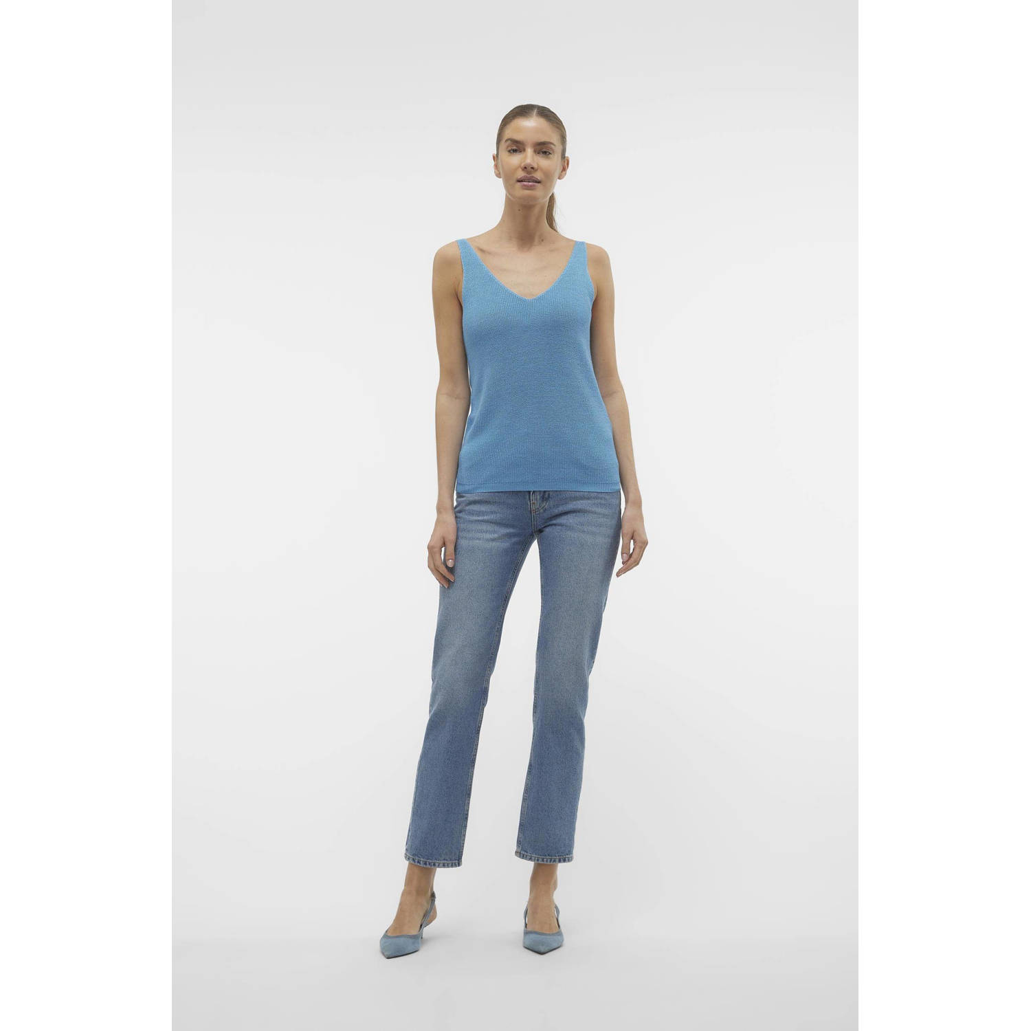 VERO MODA fijngebreide top VMNEWLEX lichtblauw