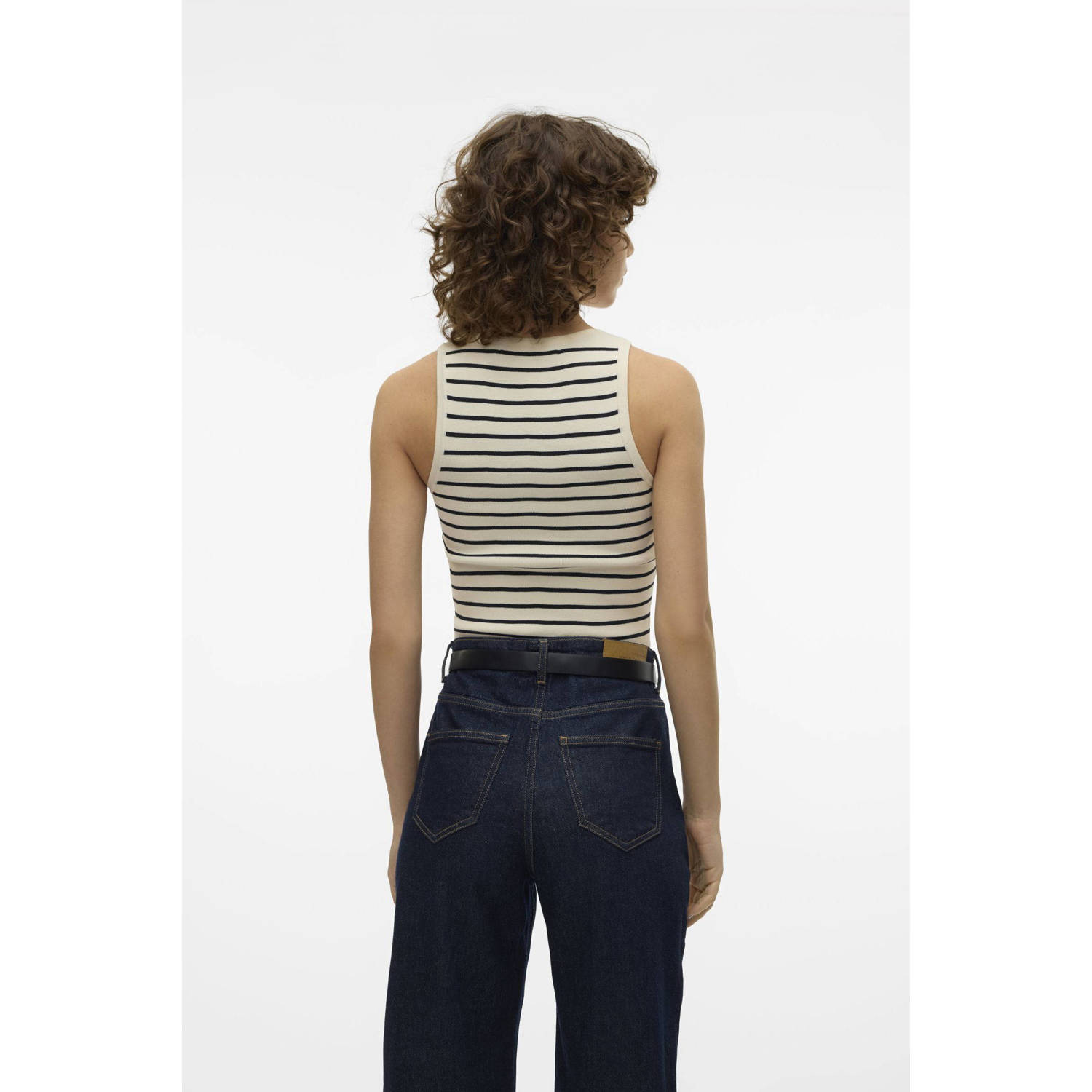 VERO MODA gestreepte top VMGINNY creme zwart