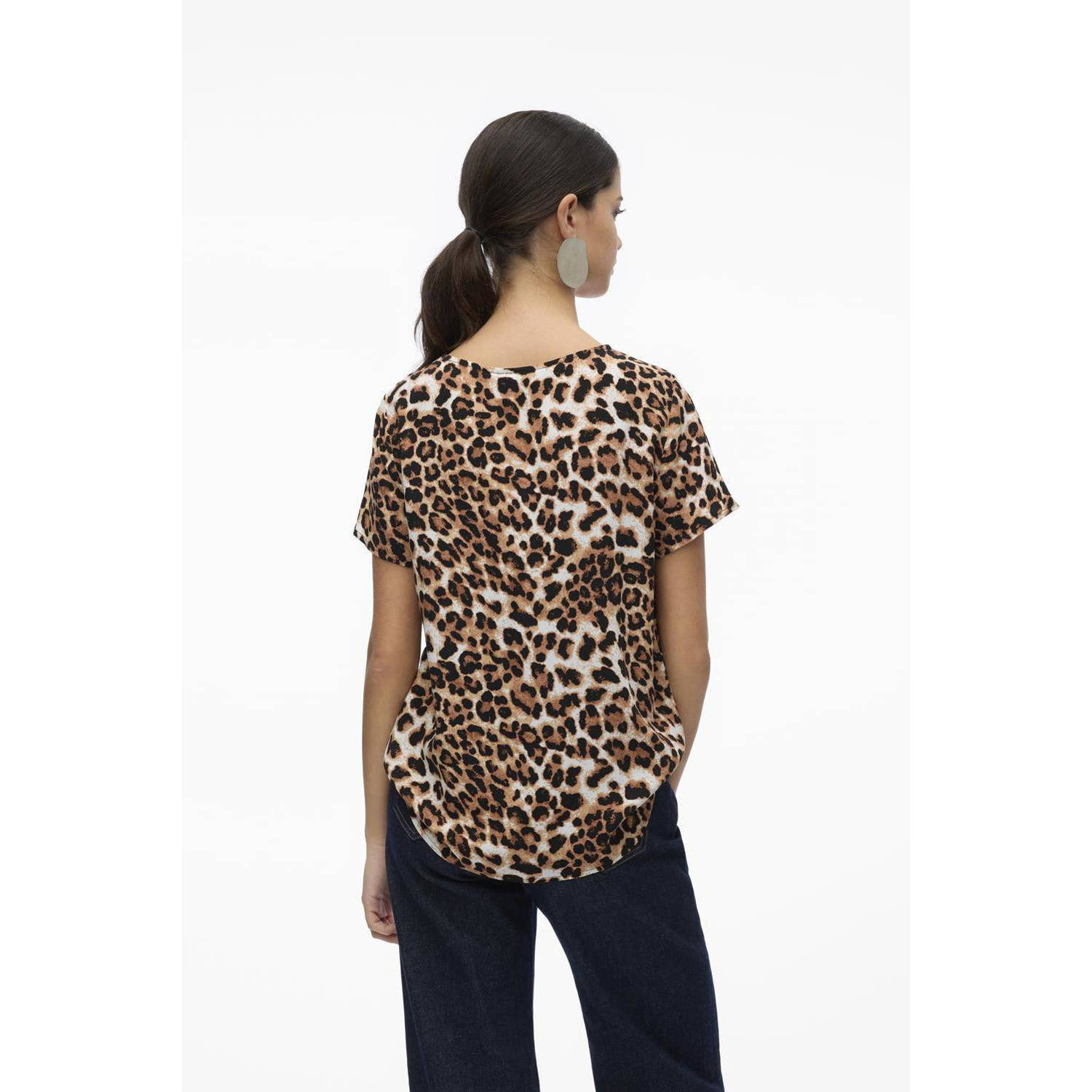 VERO MODA top VMEASY met all over print bruin ecru