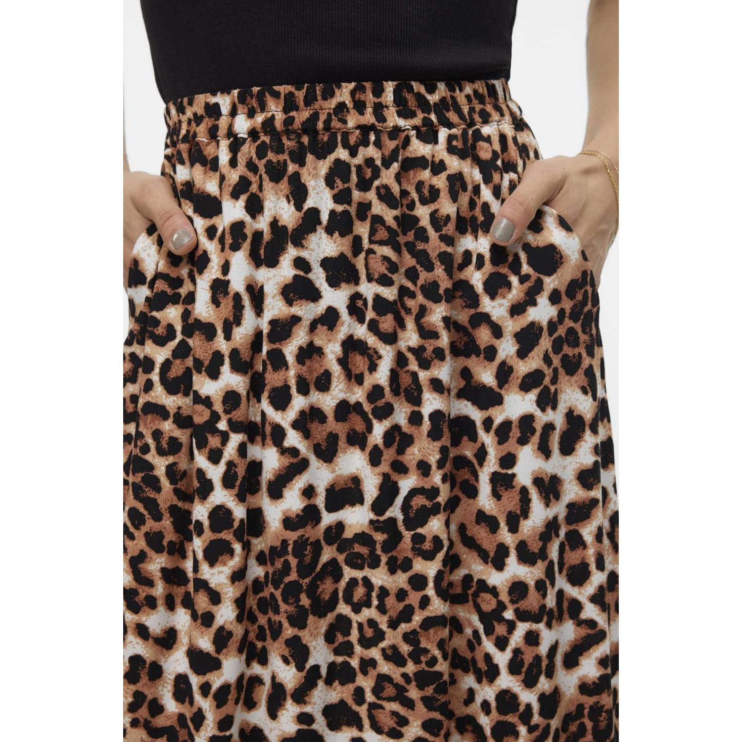 VERO MODA maxi rok VMEASY met dierenprint bruin zwart wit