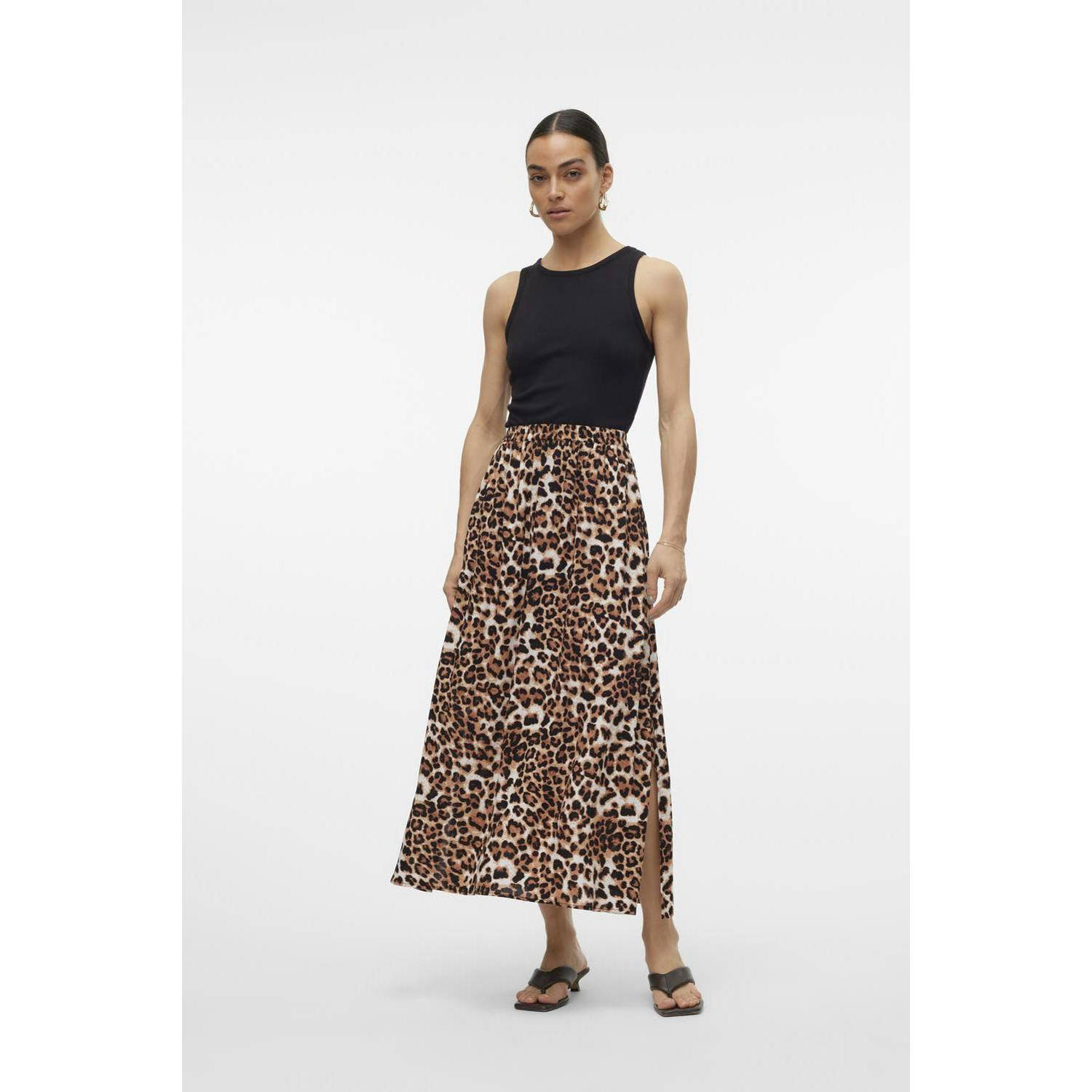 VERO MODA maxi rok VMEASY met dierenprint bruin zwart wit