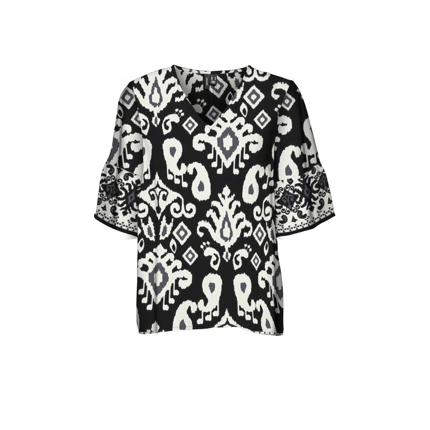 VERO MODA top VMJOY met all over print zwart wit