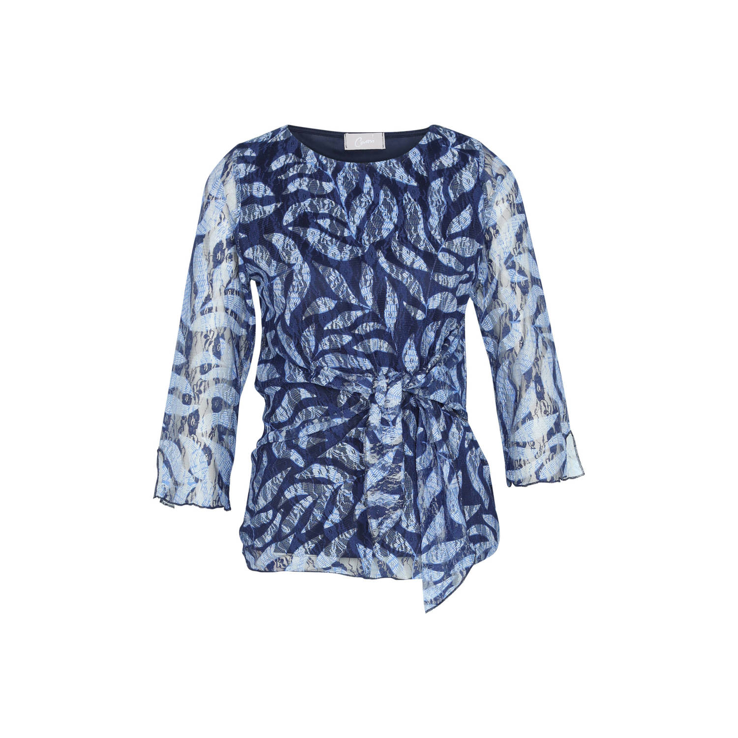 Cassis semi-transparante top met all over print donkerblauw