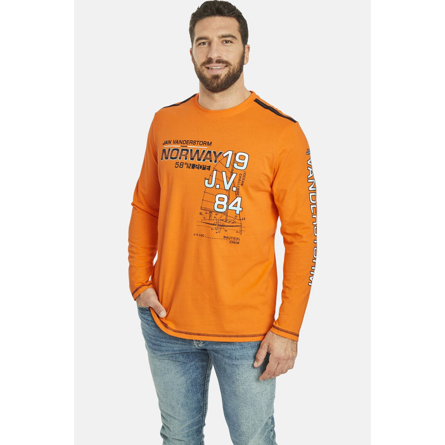 Jan Vanderstorm +FIT Collectie regular fit longsleeve BERTULI Plus Size met printopdruk oranje