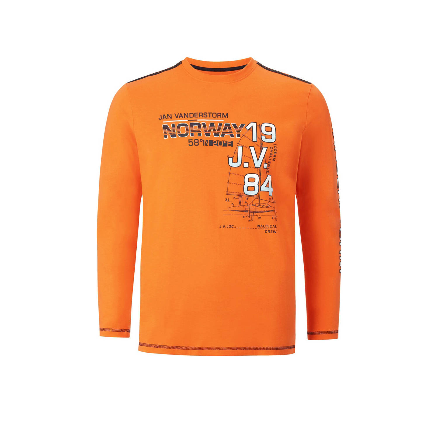 Jan Vanderstorm +FIT Collectie regular fit longsleeve BERTULI Plus Size met printopdruk oranje